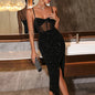 Pleated High Split Shiny Long Dress Sexy Sequined Party Dress