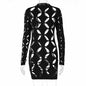 Hollow Out Long Sleeve Round Neck Bodycon Dress with Hip-hugging